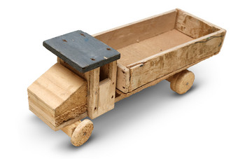 孤立的对象非常老手工制作的木玩具<strong>通用</strong>的汽车卡车白色背景特写镜头拍摄老木玩具<strong>通用</strong>的汽车卡车