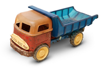 孤立的对象非常老塑料玩具<strong>通用</strong>的汽车卡车白色背景特写镜头拍摄老塑料玩具<strong>通用</strong>的汽车卡车