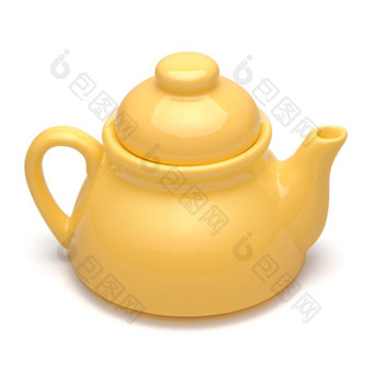 孤立的对象单小黄色的茶壶白色背景小黄色的茶壶