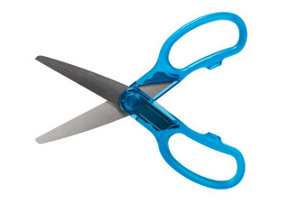 一对剪刀与蓝色的处理孤立的白色背景蓝色的剪刀