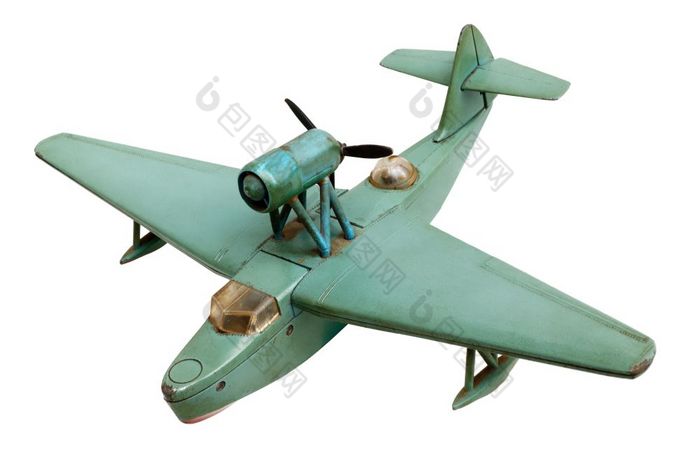 孤立的对象老通用的水电飞机绿色金属规模模型孤立的白色背景水电飞机老规模模型
