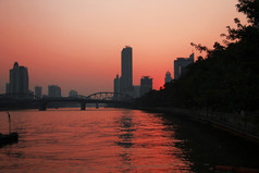 日落在珍珠河夏季晚上广州