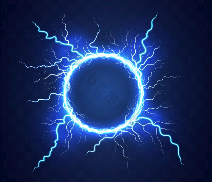 现实的魔法圆雷声风暴蓝色的闪电魔法和明亮的照明影响电圆轮框架与电和闪电现实的圆雷声风暴闪电