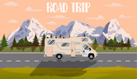 网络横幅的路旅行冒险野营户外娱乐冒险自然假期向量插图平向量平网络横幅的路旅行