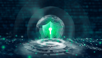 数据保护网络安全隐私盾与锁眼图标全球业务互联网技术与摘要蓝色的背景信息隐私保护概念呈现