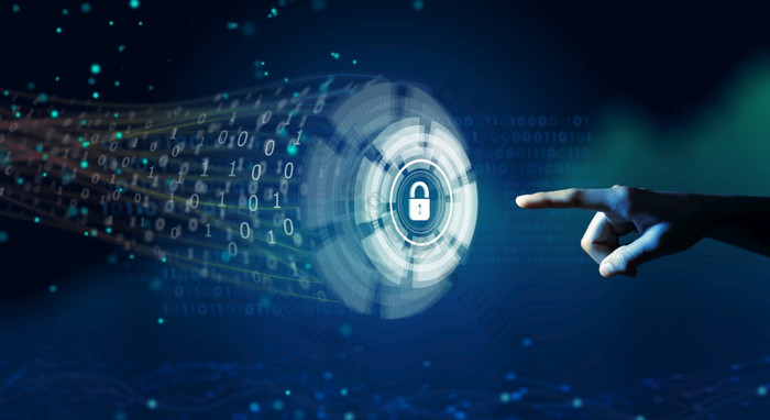 网络安全隐私信息隐私和数据保护高技术系统商人触碰全息图屏幕保护数据从网络攻击业务和网络安全概念