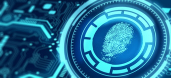 指纹技术扫描提供了安全访问先进的技术验证未来和控制论生物识别技术身份验证和身份概念呈现