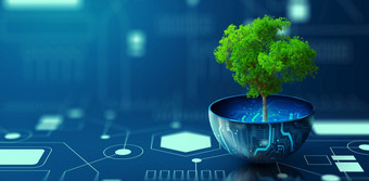 树日益增长的数字植物能生态技术和技术收敛绿色计算绿色技术绿色企业社会责任和道德概念