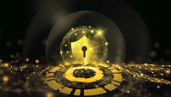 数据保护网络安全隐私盾与锁眼图标全球业务互联网技术与摘要蓝色的背景信息隐私保护概念呈现