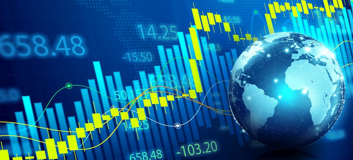 股票图和图表与业务烛台股票市场外汇和世界投资金融技术经济踏板和全球经济学概念插图