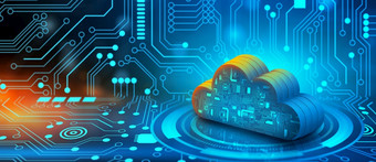 云计算技术互联网收敛点电路与摘要蓝色的背景云计算云技术云服务云存储概念插图