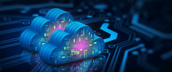 云计算技术互联网收敛点电路与摘要蓝色的背景云服务云存储概念插图