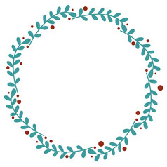 新一年花环与叶子和浆果向量插图轮植物框架圆形Rim模板为问候卡片手画新一年花环与叶子和浆果向量插图