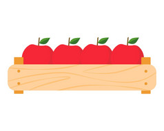 红色的成熟的苹果木盒子向量插图收获秋天水果容器健康的有机食物孤立的对象秋天收获平风格红色的成熟的苹果木盒子向量插图