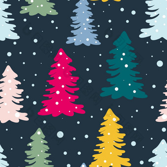 圣诞节树装饰与球晚上背景无缝的模式圣诞节背景与冷杉树模板为礼物包装壁纸和装饰圣诞节树装饰与球晚上背景无缝的模式