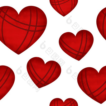 水彩红色的心无缝的模式美丽的浪漫的背景为<strong>情人节</strong>rsquo一天<strong>婚礼模板</strong>为织物包装和壁纸水彩红色的心无缝的模式