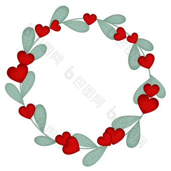 美丽的落叶圆形花环与红色的心轮植物水彩框架Rim模板为明信片祝贺你邀请美丽的落叶圆形花环与红色的心