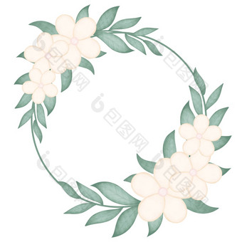 轮框架与精致的花和多叶的树枝圆形花植物花环Rim模板为邀请明信片祝贺你轮框架与精致的花和多叶的树枝