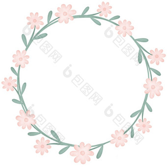 花环与粉红色的春天花水彩轮花框架与叶子绿色植物Rim为邀请祝贺你花环与粉红色的春天花水彩