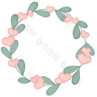 多叶的轮边框与粉红色的心轮浪漫的花环框架与叶子模板为问候卡邀请多叶的轮边框与粉红色的心