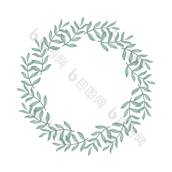 叶状的水彩轮花环圆形Rim绿色植物植物树枝圆形模板为邀请明信片叶状的水彩轮花环