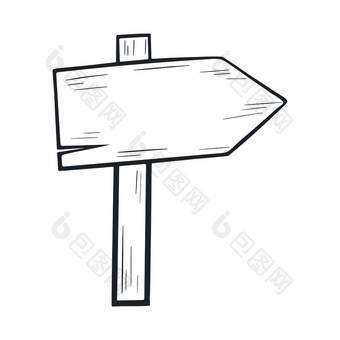 木标志指针正确的涂鸦风格空白标志草图孤立的向量插图木标志指针正确的涂鸦风格