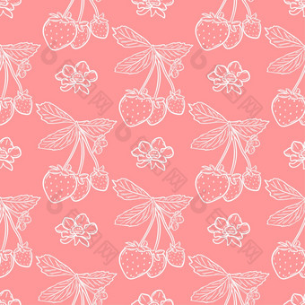 白色<strong>草莓</strong>粉红色的背景无缝的模式浆果背景为织物纸和壁纸模板与浆果花和<strong>叶子</strong>向量插图白色<strong>草莓</strong>粉红色的背景无缝的模式