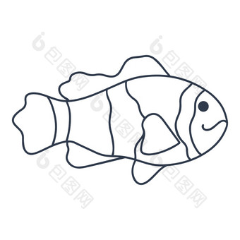 单海河鱼向量插图孤立的轮廓海洋生活黑色的条纹鱼与美丽的是涂鸦风格白色背景单海河鱼向量插图