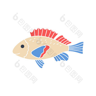 鱼彩色的图标向量插图美丽的水下字符孤立的对象轮廓海海洋鱼婴儿装饰为的事情和设计鱼彩色的图标向量插图