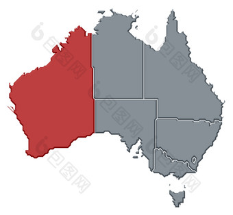 地图澳大利亚<strong>西方</strong>澳大利亚突出显示政治地图澳大利亚与的几个州在哪里<strong>西方</strong>澳大利亚突出显示