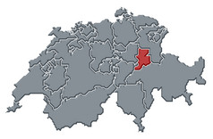 地图瑞士Glarus突出显示政治地图瑞士与的几个县在哪里Glarus突出显示