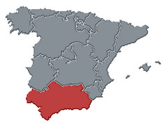 地图西班牙安达卢西亚突出显示政治地图西班牙与的几个地区在哪里安达卢西亚突出显示