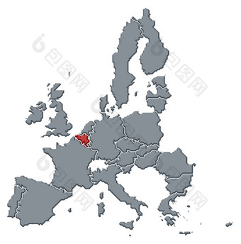 地图的欧洲联盟比利时突出显示政治地图的欧洲联盟与的几个州在哪里比利时突出显示