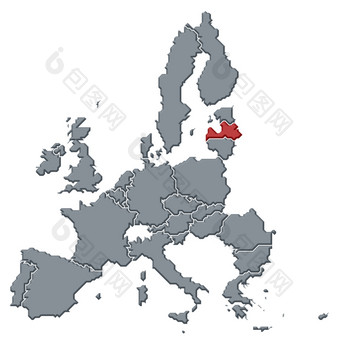 地图的欧洲联盟拉脱维亚突出显示政治地图的欧洲联盟与的几个州在哪里拉脱维亚突出显示