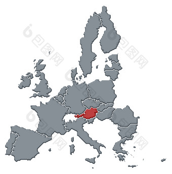 地图的欧洲联盟奥地利突出显示政治地图的欧洲联盟与的几个州在哪里奥地利突出显示