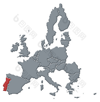 地图的欧洲联盟葡萄牙突出显示政治地图的欧洲联盟与的几个州在哪里葡萄牙突出显示