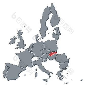地图的欧洲联盟斯洛伐克突出显示政治地图的欧洲联盟与的几个州在哪里斯洛伐克突出显示