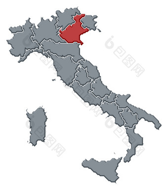 地图意大利葡萄园突出显示政治地图意大利与的几个地区<strong>在哪里</strong>葡萄园突出显示