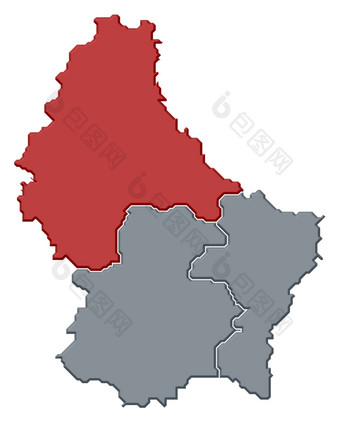 地图<strong>卢森堡</strong>Diekirch突出显示政治地图<strong>卢森堡</strong>与的几个区在哪里Diekirch突出显示