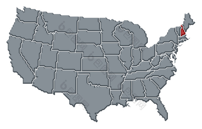 地图的曼联州新汉普郡突出显示政治地图曼联州与的几个州在哪里新汉普郡突出显示