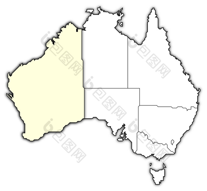 地图澳大利亚西方澳大利亚突出显示政治地图澳大利亚与的几个州在哪里西方澳大利亚突出显示