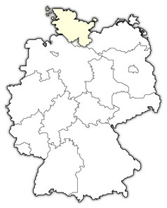 地图德国Schleswig-Holstein突出显示政治地图德国与的几个州在哪里Schleswig-Holstein突出显示