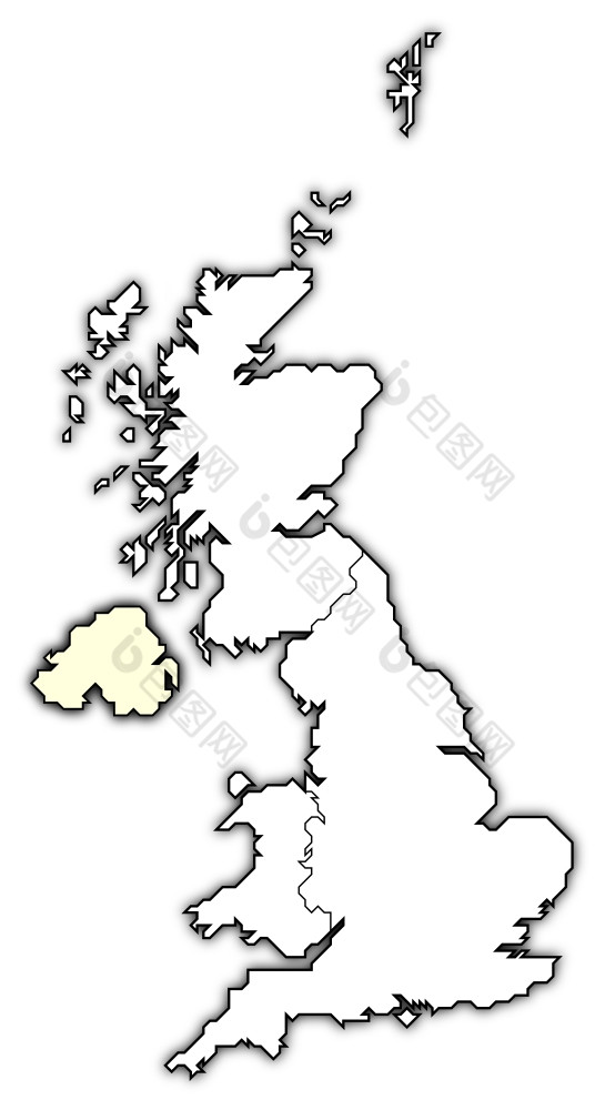 地图曼联王国北部爱尔兰突出显示政治地图曼联王国与的几个国家在哪里北部爱尔兰突出显示