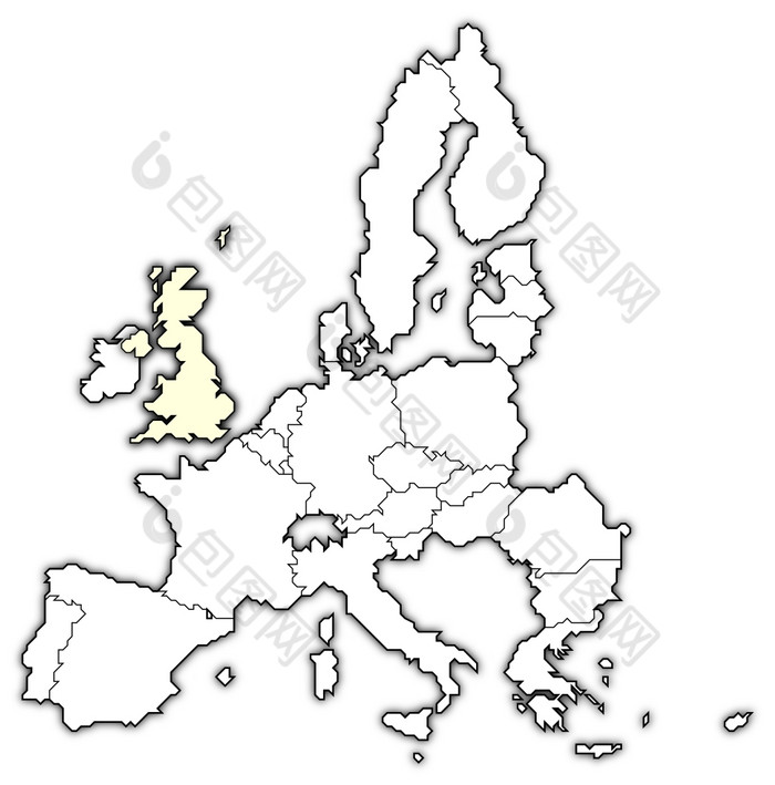 地图的欧洲联盟曼联王国突出显示政治地图的欧洲联盟与的几个州在哪里的曼联金登突出显示