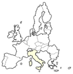 地图的欧洲联盟意大利突出显示政治地图的欧洲联盟与的几个州在哪里意大利突出显示
