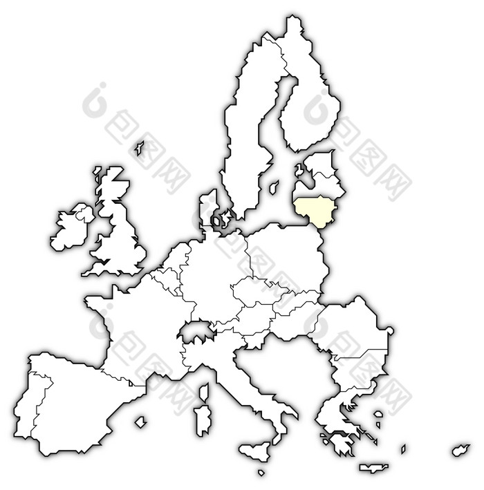 地图的欧洲联盟立陶宛突出显示政治地图的欧洲联盟与的几个州在哪里立陶宛突出显示