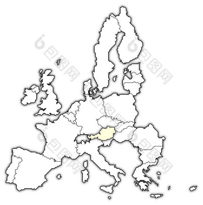 地图的欧洲联盟奥地利突出显示政治地图的欧洲联盟与的几个州在哪里奥地利突出显示