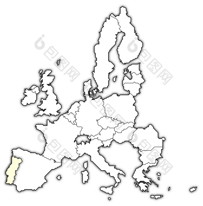 地图的欧洲联盟葡萄牙突出显示政治地图的欧洲联盟与的几个州在哪里葡萄牙突出显示