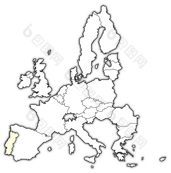 地图的欧洲<strong>联盟</strong>葡萄牙突出显示政治地图的欧洲<strong>联盟</strong>与的几个州在哪里葡萄牙突出显示