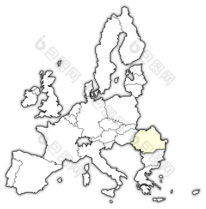 地图的欧洲联盟罗马尼亚突出显示政治地图的欧洲联盟与的几个州在哪里罗马尼亚突出显示